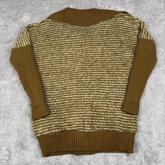 Brown Tan Knit Cardigan Sweater Size L Bouclé Striped Lilly McKay Retro - Picture 3 of 4